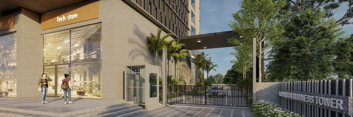 Modern business tower lobby entrance Kohinoor Business Towers Mundhwa commercial space for sale